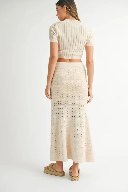 MABLE Pointelle Short Sleeve Crop Top and Slit Skirt Sweater Set sold by Charming Charlie product image thumbnail 5