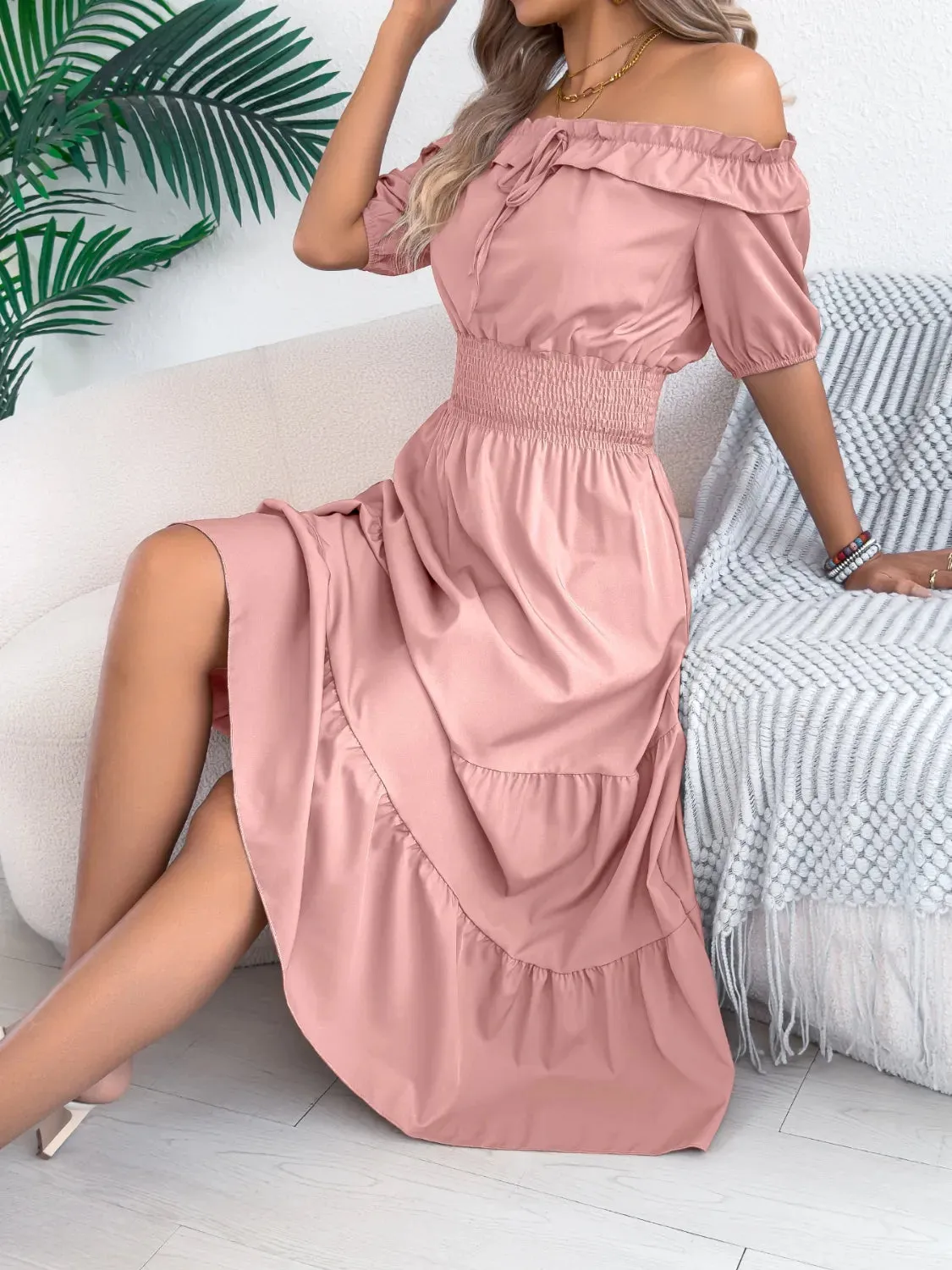 Smocked Off-Shoulder Tiered Dress sold by Charming Charlie product image thumbnail 2