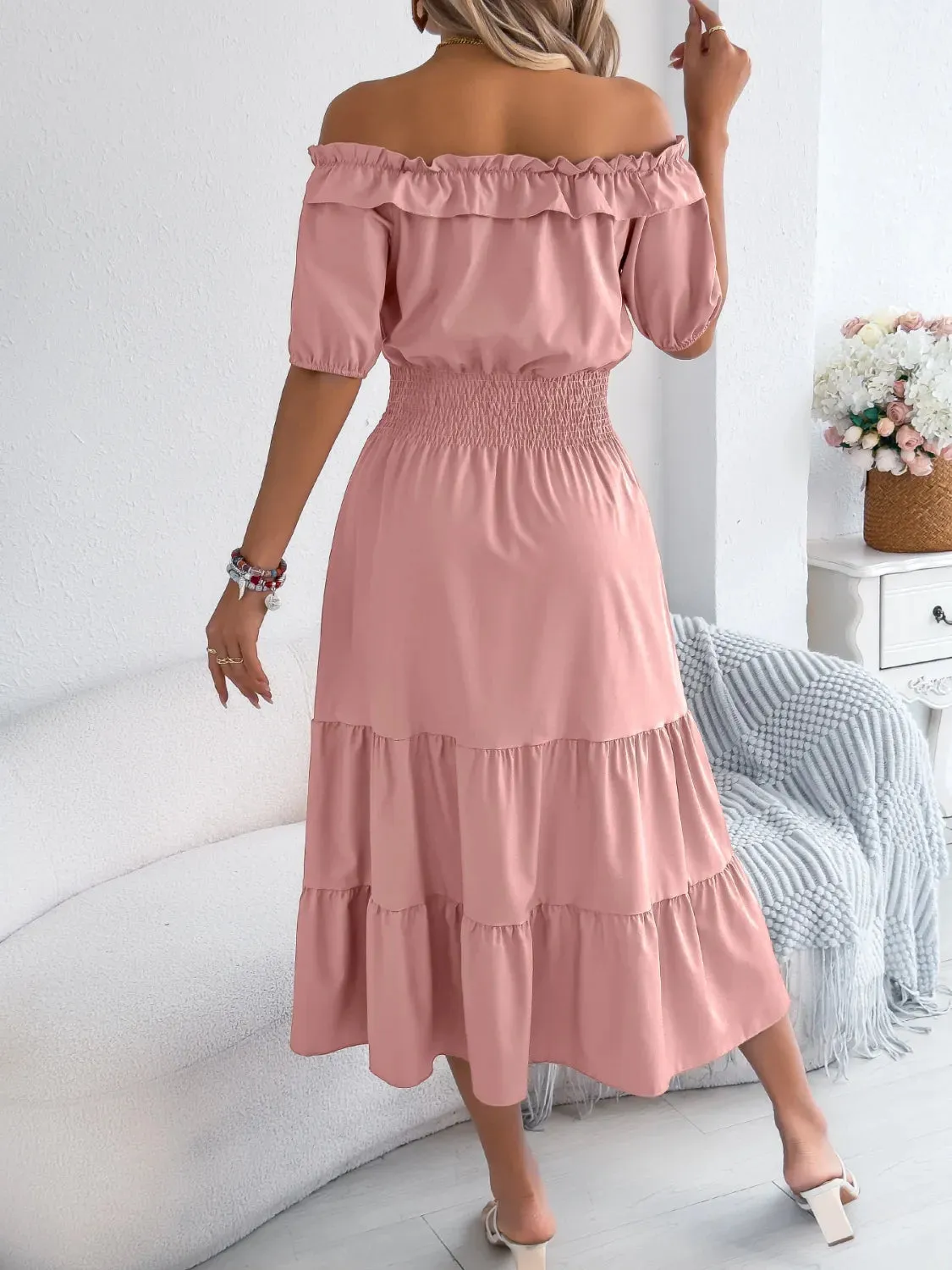 Smocked Off-Shoulder Tiered Dress sold by Charming Charlie product image thumbnail 5
