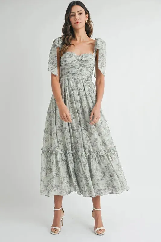 MABLE Floral Bust Ruched Midi Dress with Shoulder Tie sold by Charming Charlie product image thumbnail 2