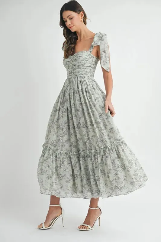 MABLE Floral Bust Ruched Midi Dress with Shoulder Tie sold by Charming Charlie product image thumbnail 3