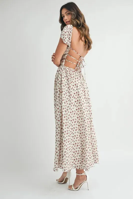 MABLE Floral Print Puff Sleeve Gathered Midi Dress sold by Charming Charlie product image thumbnail 5