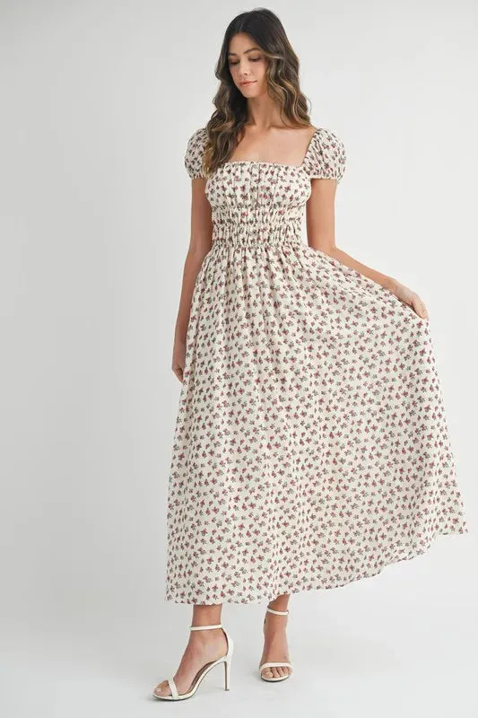 MABLE Floral Print Puff Sleeve Gathered Midi Dress sold by Charming Charlie product image thumbnail 2