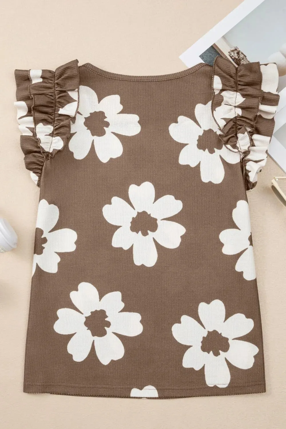 Floral Textured Ruffled Cap Sleeve Blouse sold by Charming Charlie product image thumbnail 4