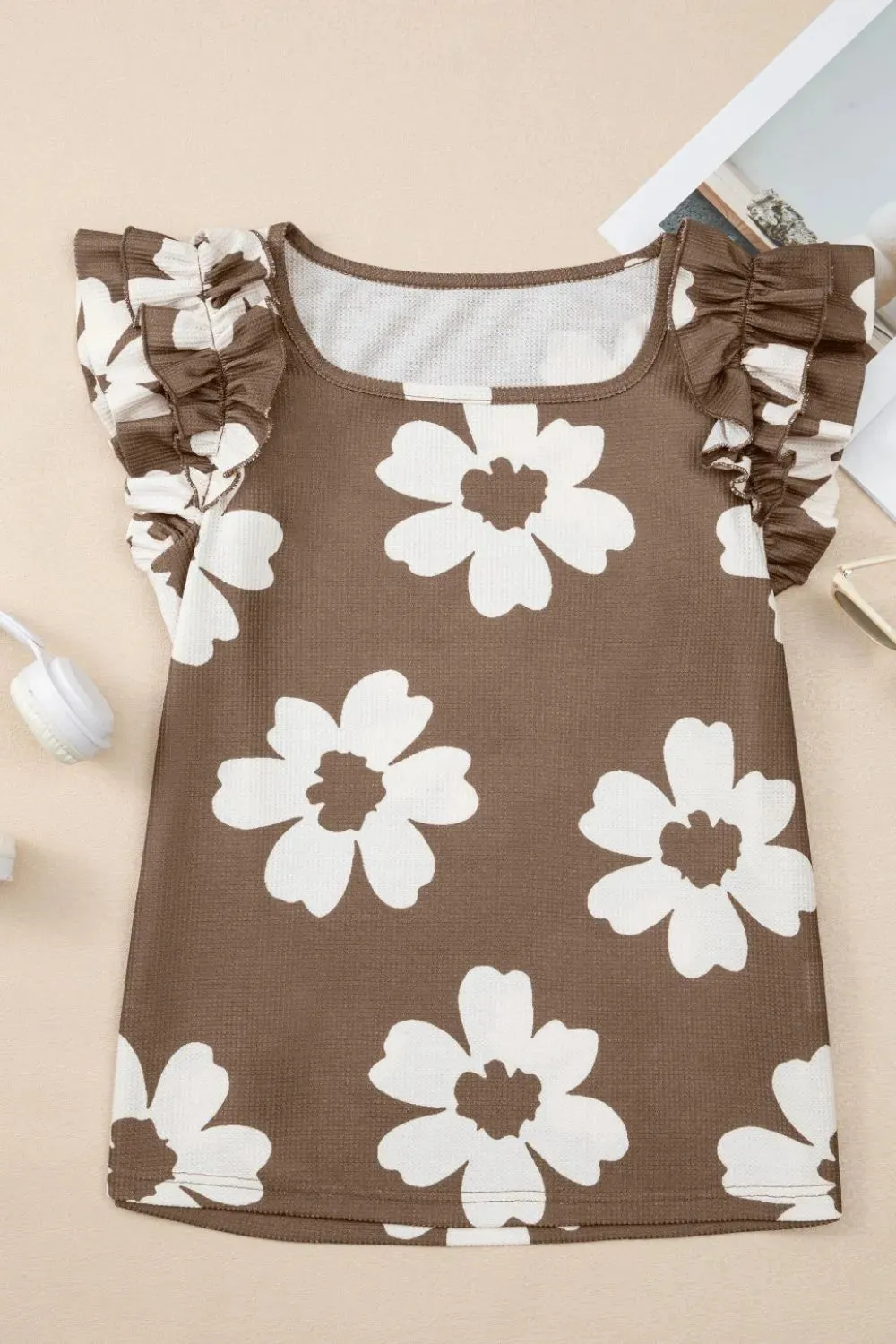 Floral Textured Ruffled Cap Sleeve Blouse sold by Charming Charlie product image thumbnail 3