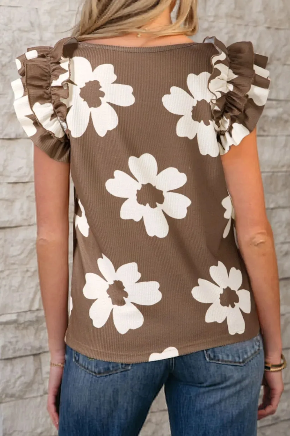 Floral Textured Ruffled Cap Sleeve Blouse sold by Charming Charlie product image thumbnail 2