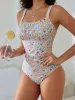 Floral Square Neck Ruched One-Piece Swimsuit sold by Charming Charlie