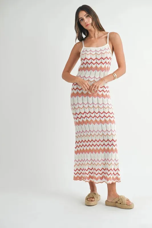 MABLE Lightweight Pointelle Chevron Knit Maxi Dress sold by Charming Charlie