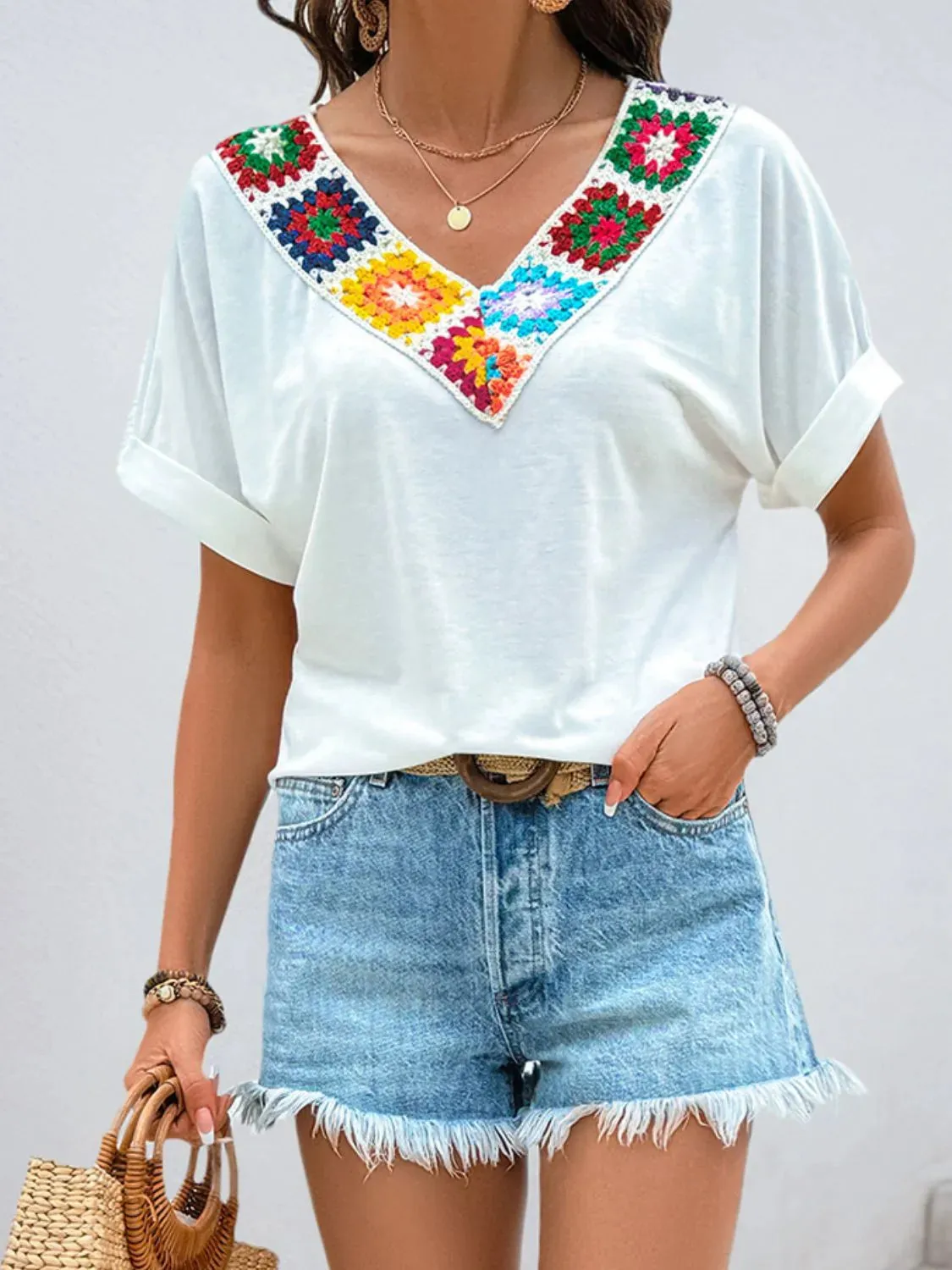 Contrast V-Neck Short Sleeve Top sold by Charming Charlie product image thumbnail 3