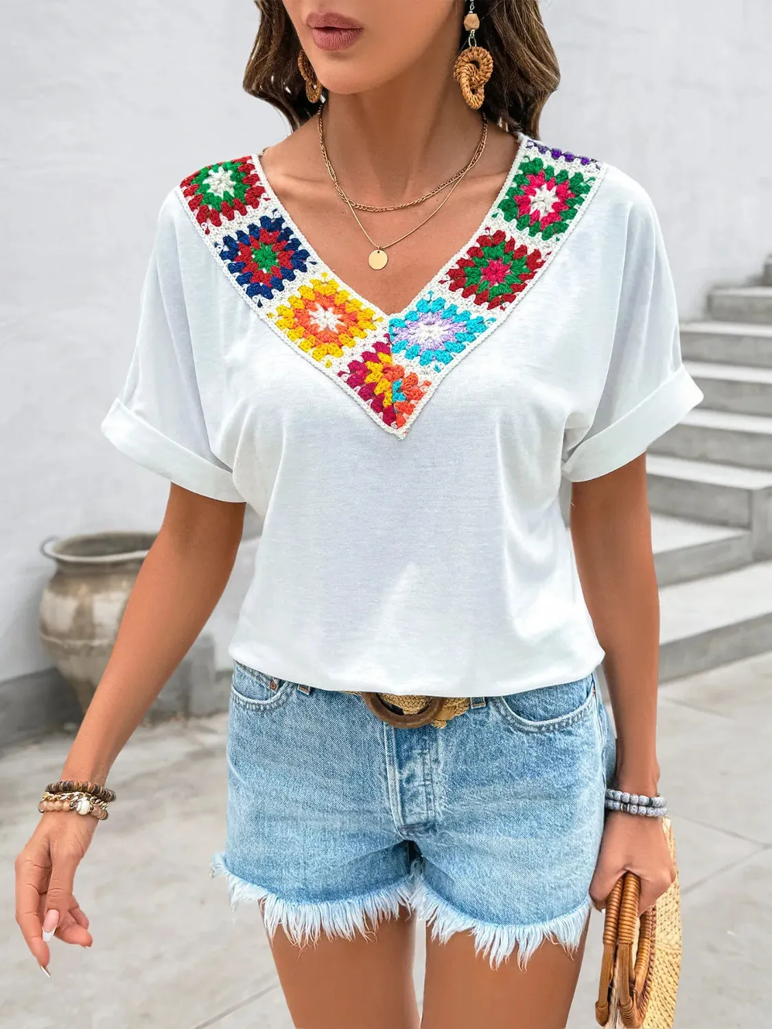 Contrast V-Neck Short Sleeve Top sold by Charming Charlie product image thumbnail 2
