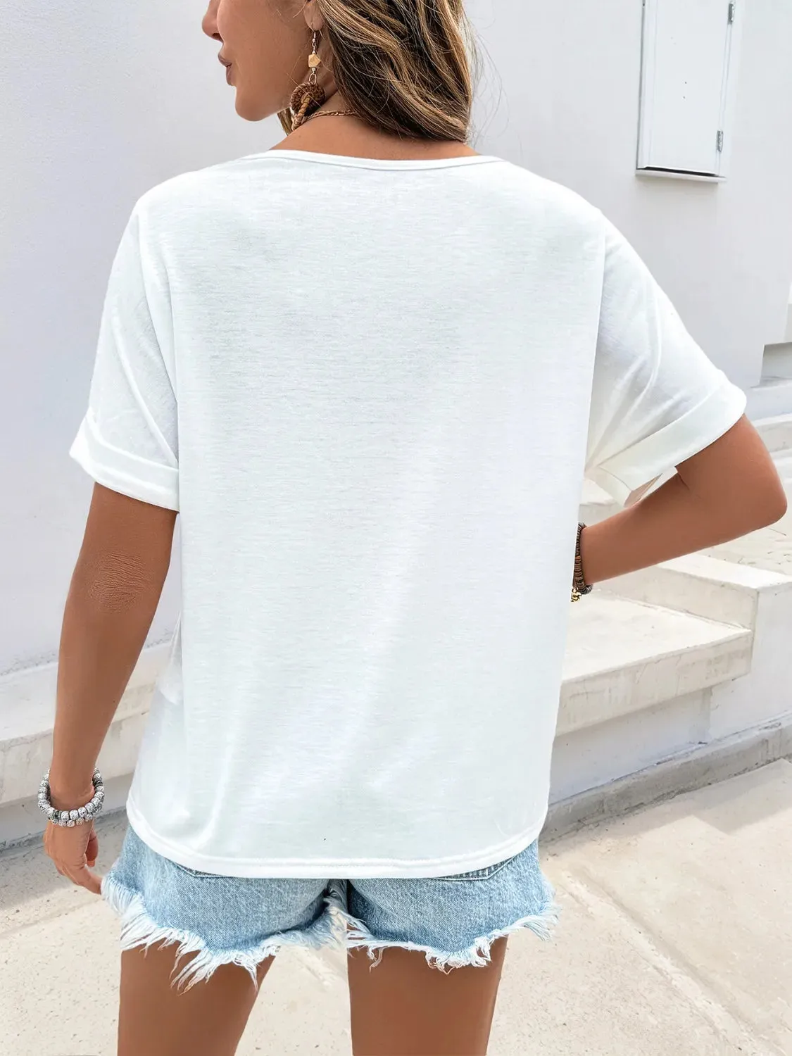 Contrast V-Neck Short Sleeve Top sold by Charming Charlie product image thumbnail 4