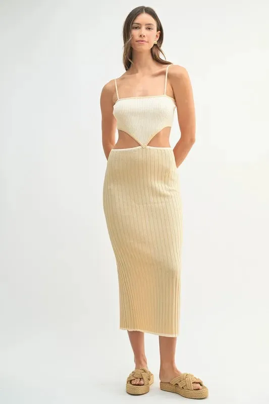 MABLE Ribbed Knit Color Block Cutout Midi Dress sold by Charming Charlie