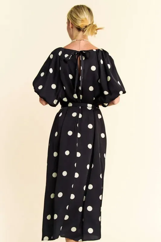 Davi & Dani Polka Dot Puff Sleeves Waist Tie Midi Dress sold by Charming Charlie product image thumbnail 5