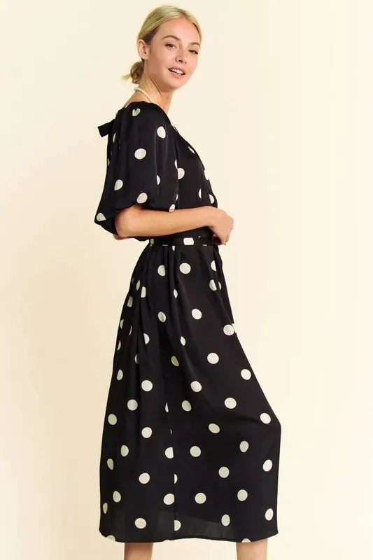 Davi & Dani Polka Dot Puff Sleeves Waist Tie Midi Dress sold by Charming Charlie product image thumbnail 4