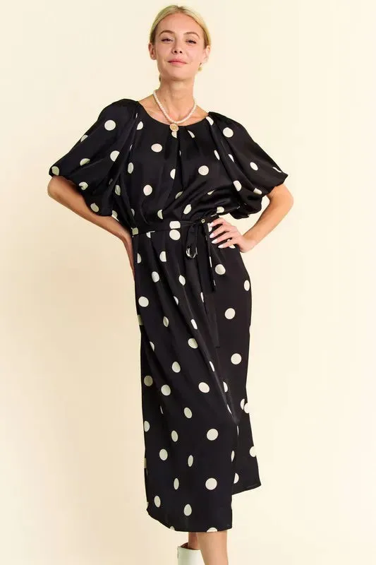 Davi & Dani Polka Dot Puff Sleeves Waist Tie Midi Dress sold by Charming Charlie product image thumbnail 2