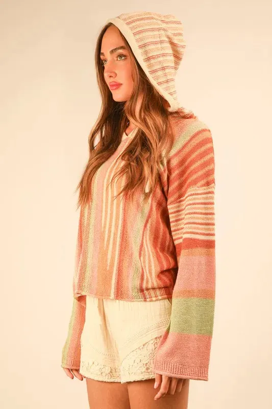 VERY J Multi Color Stripe Long Sleeve Knit Hoodie sold by Charming Charlie product image thumbnail 4