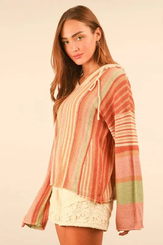 VERY J Multi Color Stripe Long Sleeve Knit Hoodie sold by Charming Charlie product image thumbnail 2