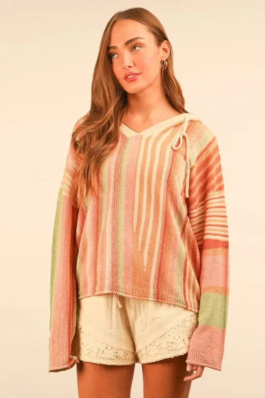 VERY J Multi Color Stripe Long Sleeve Knit Hoodie sold by Charming Charlie