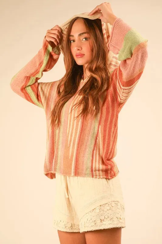 VERY J Multi Color Stripe Long Sleeve Knit Hoodie sold by Charming Charlie product image thumbnail 3