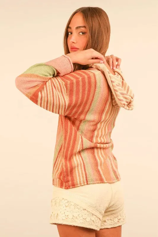 VERY J Multi Color Stripe Long Sleeve Knit Hoodie sold by Charming Charlie product image thumbnail 5