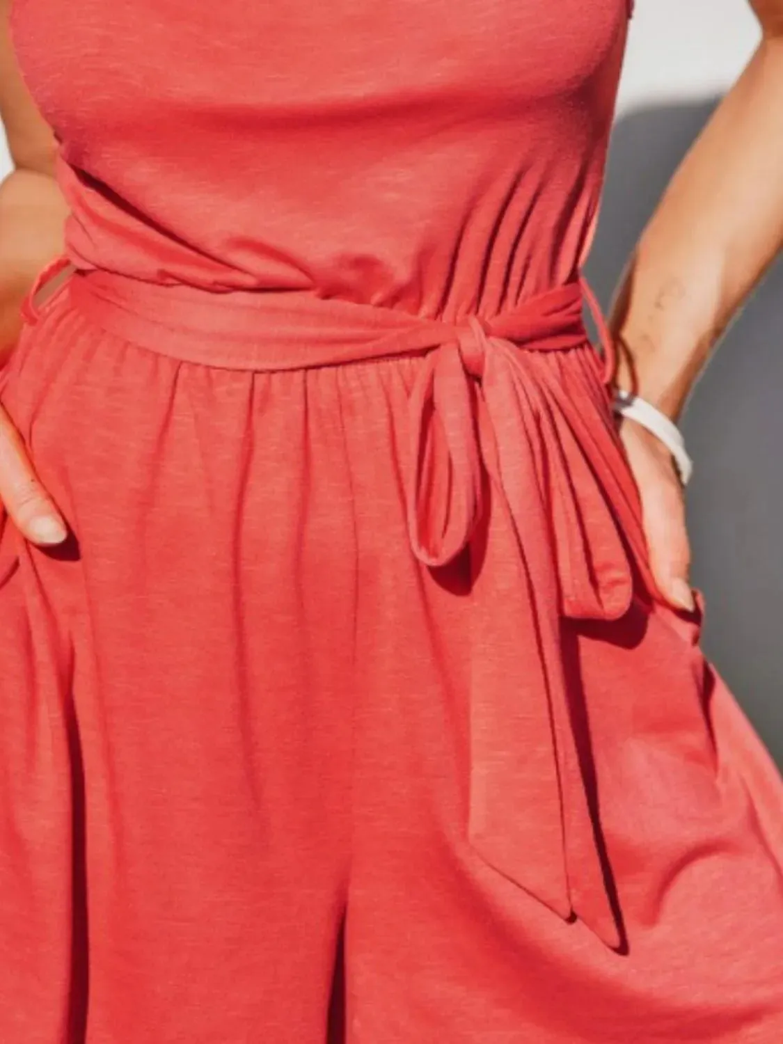 Single Shoulder Tie Waist Romper sold by Charming Charlie product image thumbnail 5