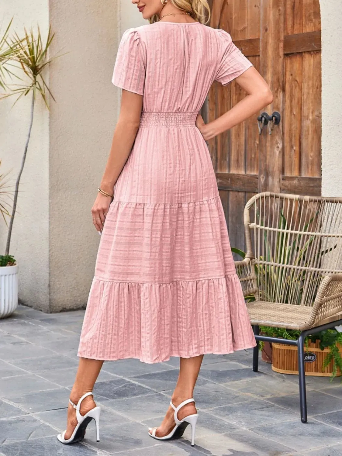 Tiered Notched Short Sleeve Dress sold by Charming Charlie product image thumbnail 3