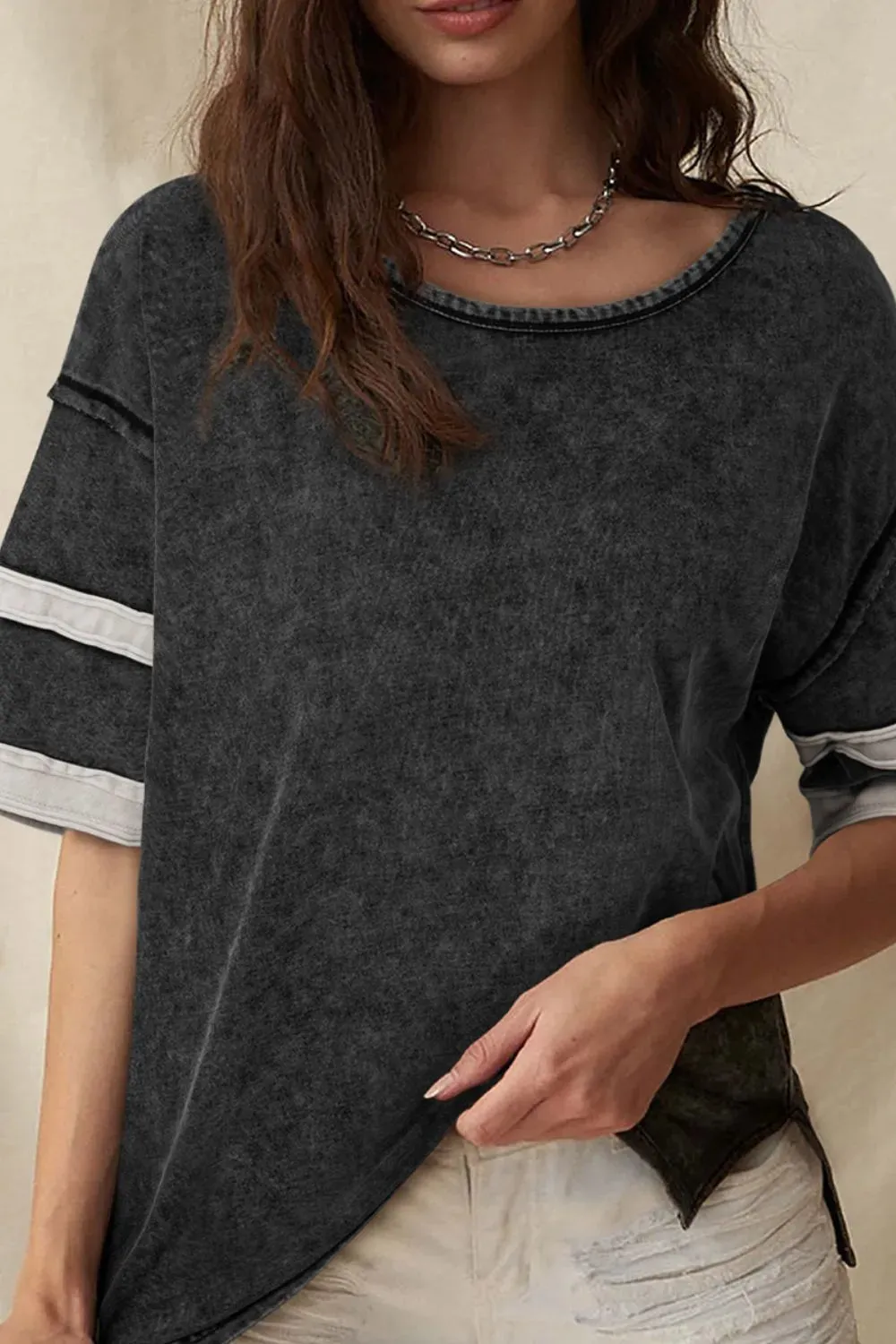 Contrast Round Neck Half Sleeve T-Shirt sold by Charming Charlie product image thumbnail 2