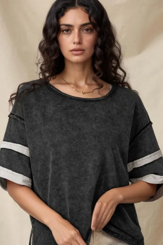 Contrast Round Neck Half Sleeve T-Shirt sold by Charming Charlie