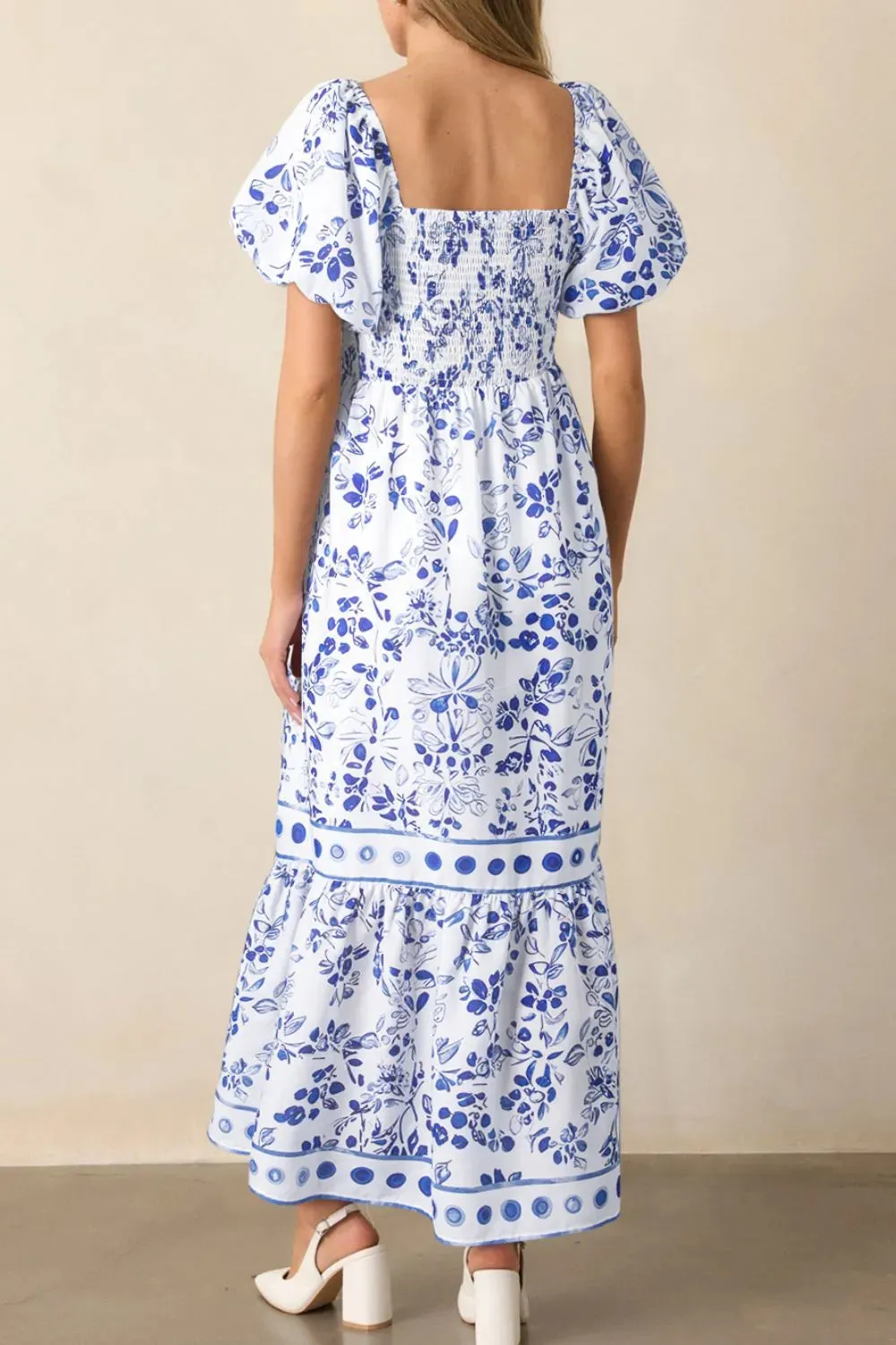 Smocked Printed Square Neck Puff Sleeve Dress sold by Charming Charlie product image thumbnail 3