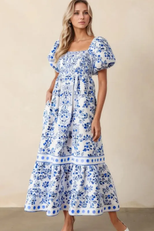 Smocked Printed Square Neck Puff Sleeve Dress sold by Charming Charlie
