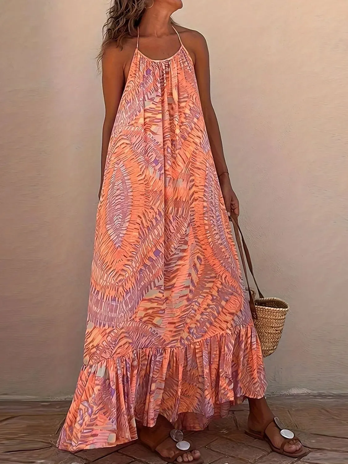 Backless Printed Halter Neck Maxi Cami Dress sold by Charming Charlie