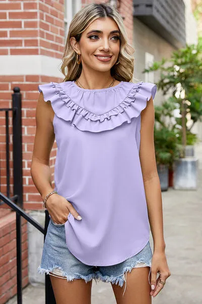 Ruffled Round Neck Sleeveless Blouse sold by Charming Charlie product image thumbnail 5