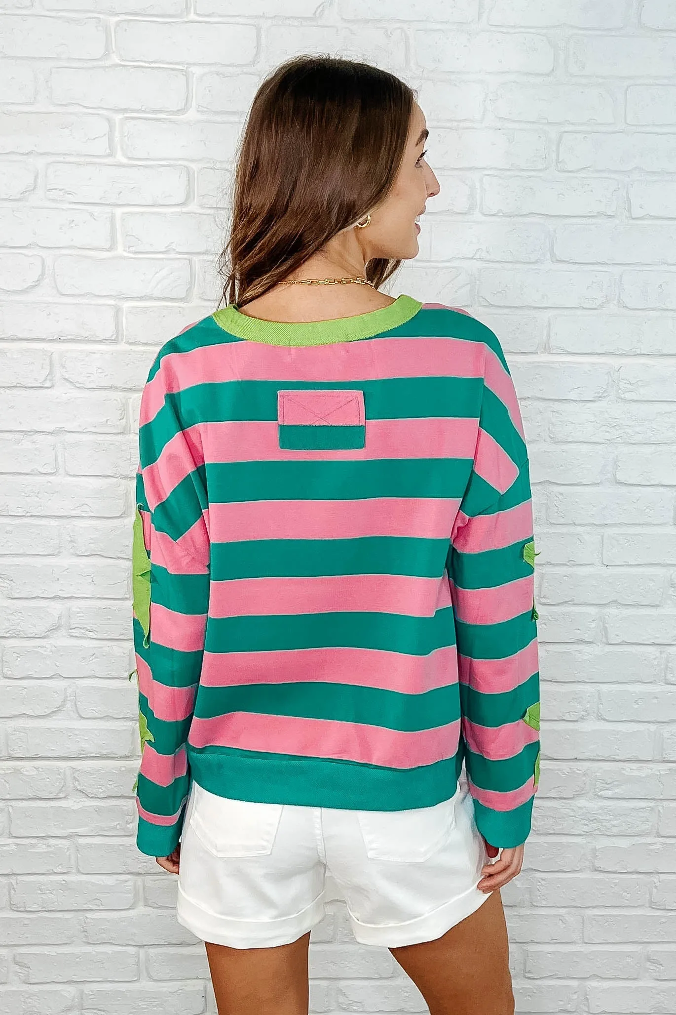 Stars On Stripes Patchwork Striped Sweatshirt sold by Charming Charlie product image thumbnail 4