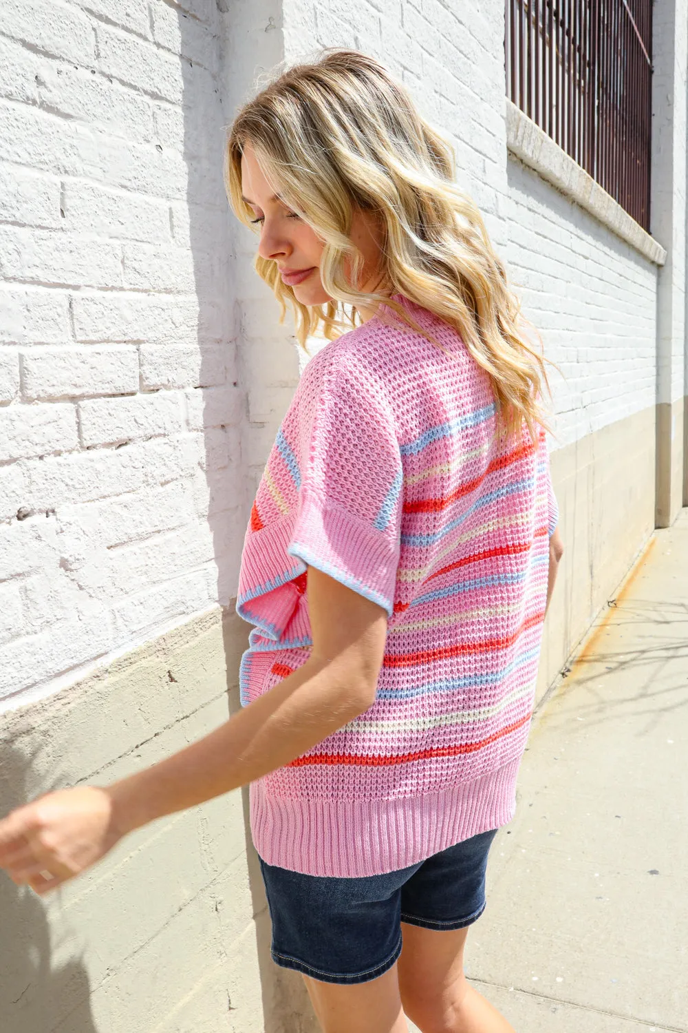 You Got This Pink Stripe Dolman Short Sleeve Sweater Knit Vest sold by Charming Charlie product image thumbnail 2