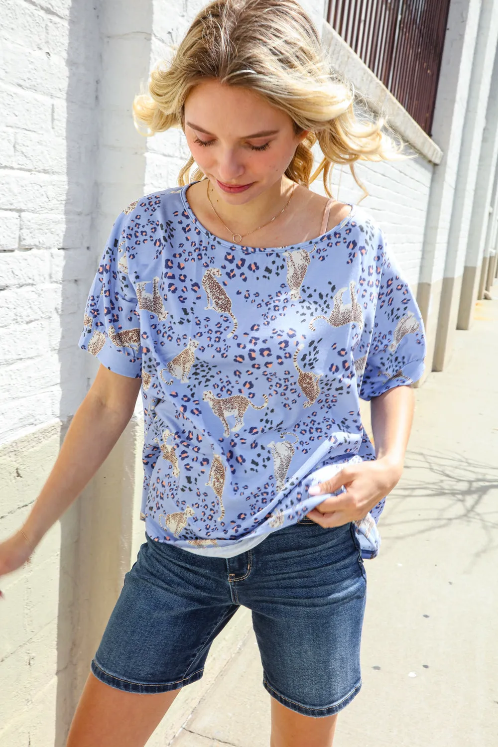 Feeling Whimsical Lilac Cheetah Print Short Sleeve Knit Top sold by Charming Charlie product image thumbnail 5