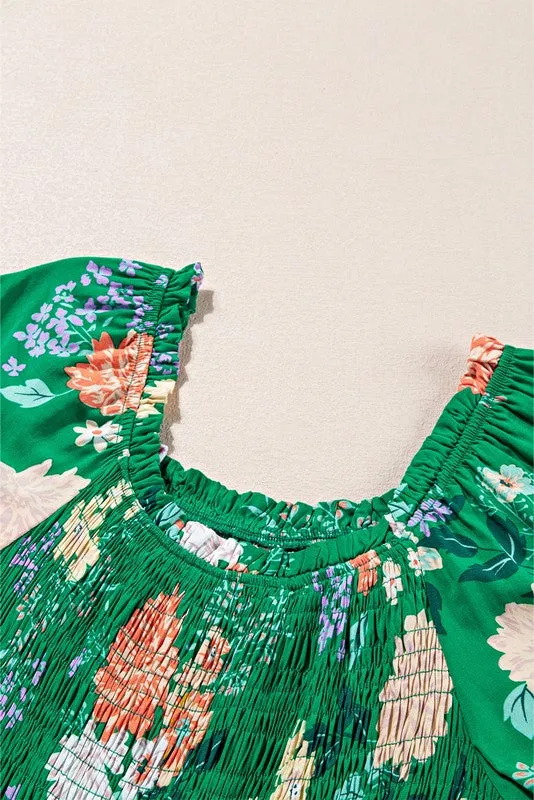 Green Floral Bubble Smocked Tiered Midi Dress sold by Charming Charlie product image thumbnail 3