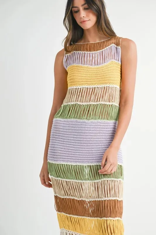 MABLE Multi Color Fringed Crochet Knit Dress sold by Charming Charlie product image thumbnail 5