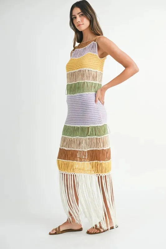 MABLE Multi Color Fringed Crochet Knit Dress sold by Charming Charlie product image thumbnail 3