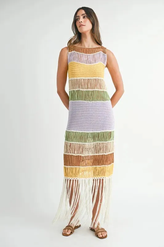 MABLE Multi Color Fringed Crochet Knit Dress sold by Charming Charlie product image thumbnail 2