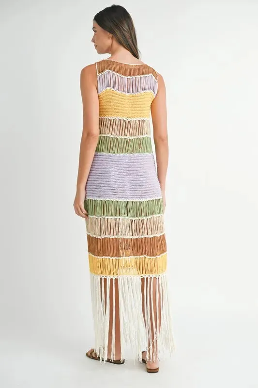 MABLE Multi Color Fringed Crochet Knit Dress sold by Charming Charlie product image thumbnail 4