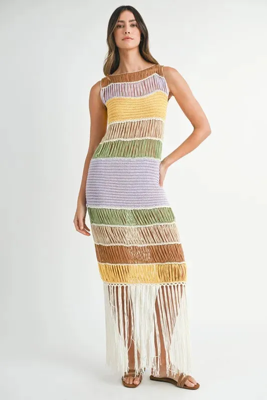 MABLE Multi Color Fringed Crochet Knit Dress sold by Charming Charlie