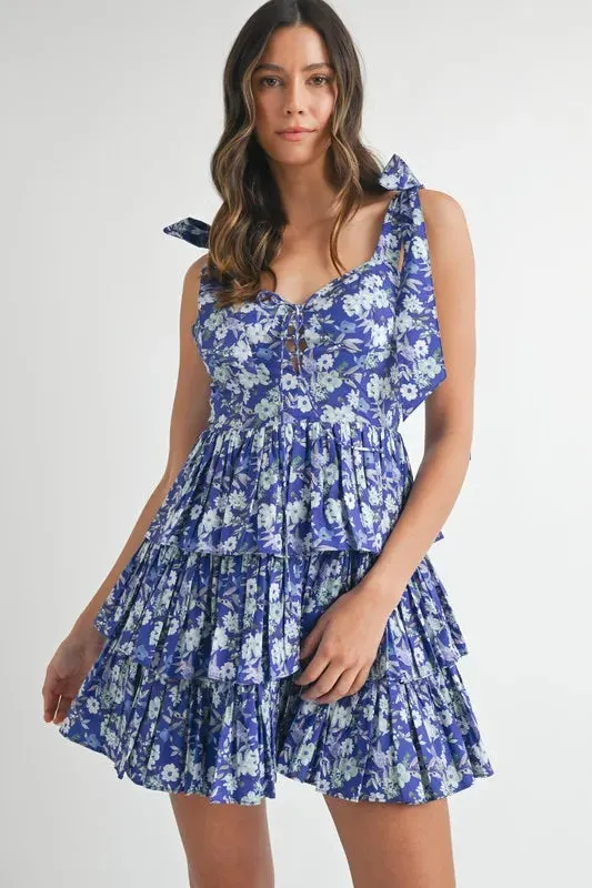 MABLE Floral Print Shoulder Tie Layered Mini Dress sold by Charming Charlie