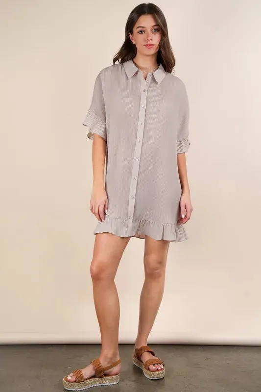 VERY J Pleated Detail Button Down Mini Dress sold by Charming Charlie