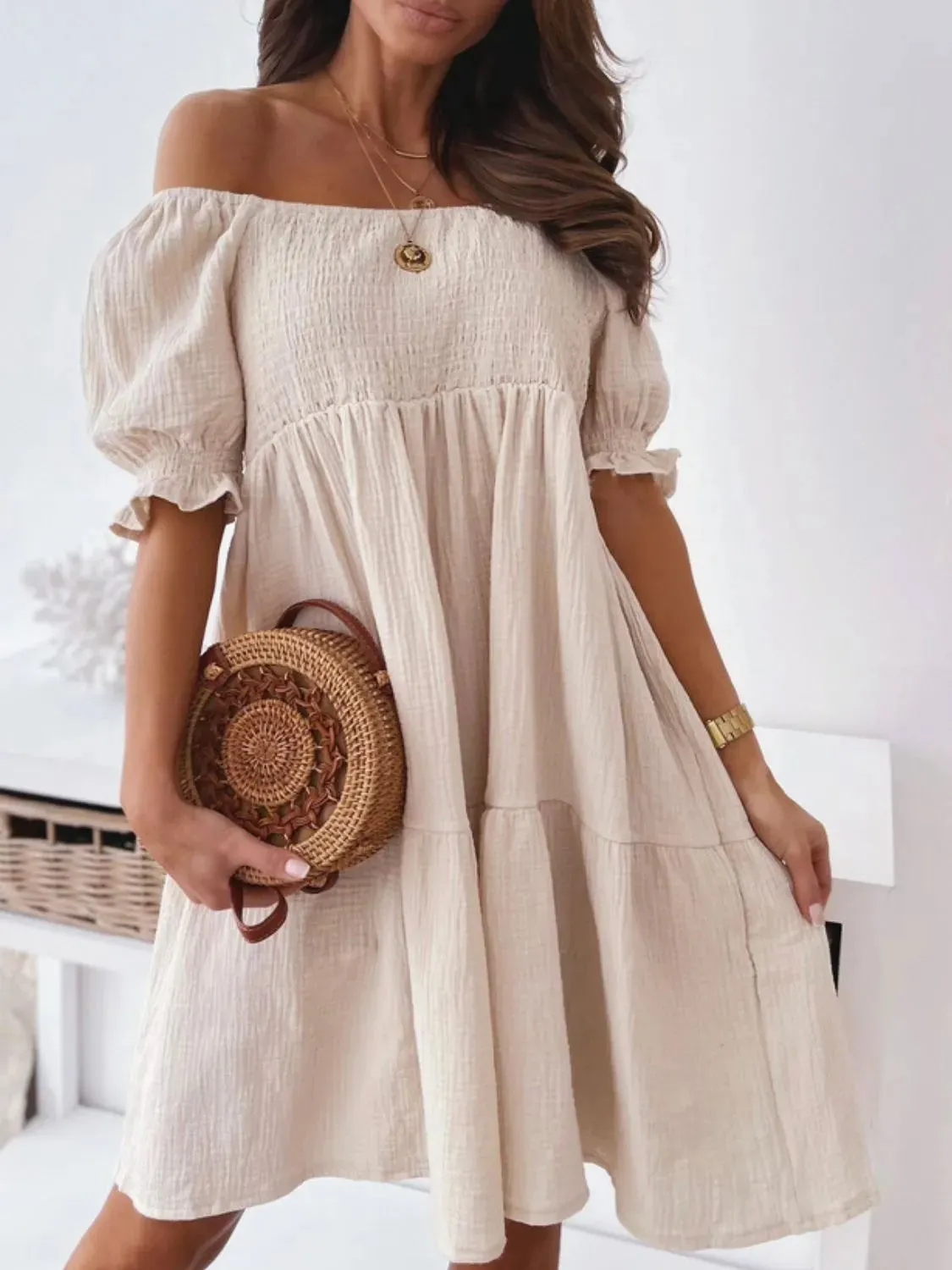 Smocked Off-Shoulder Mini Dress sold by Charming Charlie product image thumbnail 5