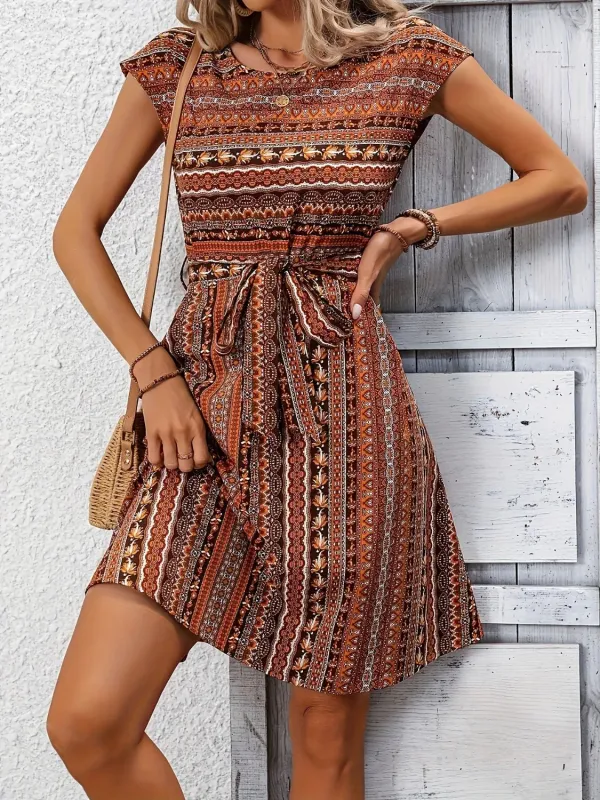 Printed Round Neck Cap Sleeve Dress sold by Charming Charlie