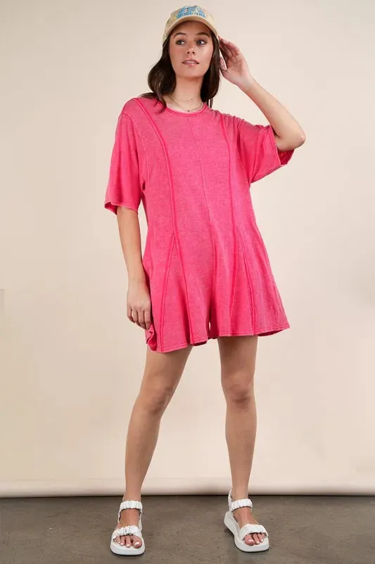 VERY J Mineral Washed Oversized Knit Comfy Romper sold by Charming Charlie