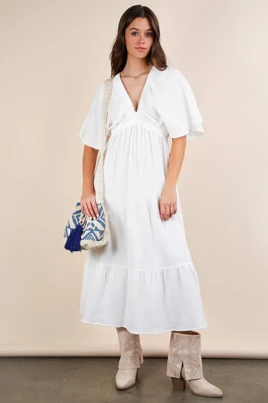 VERY J Mineral Washed Elastic Neck Detail Midi Dress made by Charming Charlie