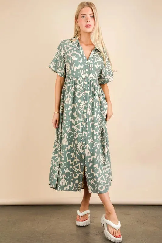 VERY J Oversized Printed Shirt Midi Dress sold by Charming Charlie