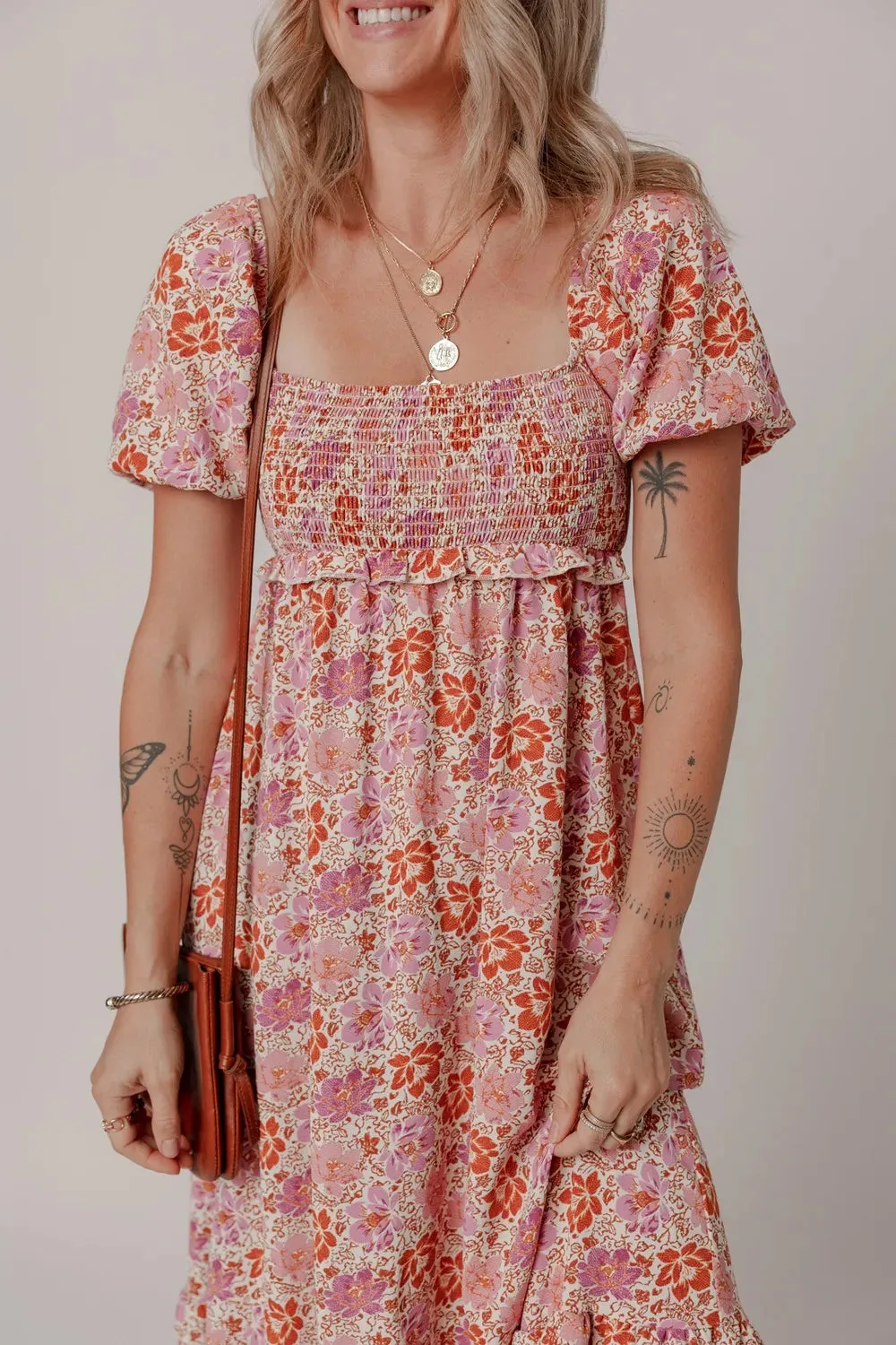 Floral Square Neck Knotted Ruffle Midi Dress sold by Charming Charlie product image thumbnail 3