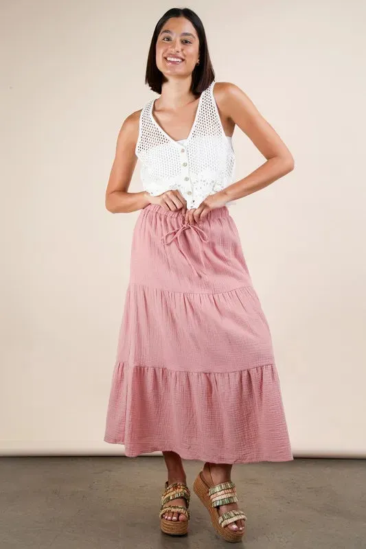 VERY J Elastic Waist Tiered Maxi Skirt sold by Charming Charlie